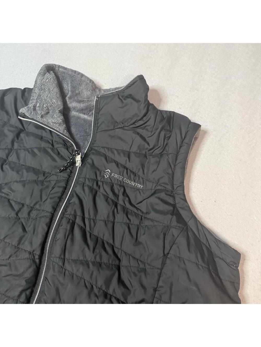 Free Country Womens‎ Black Quilted Puffer Vest Fleece Lined Full Zip Size XL